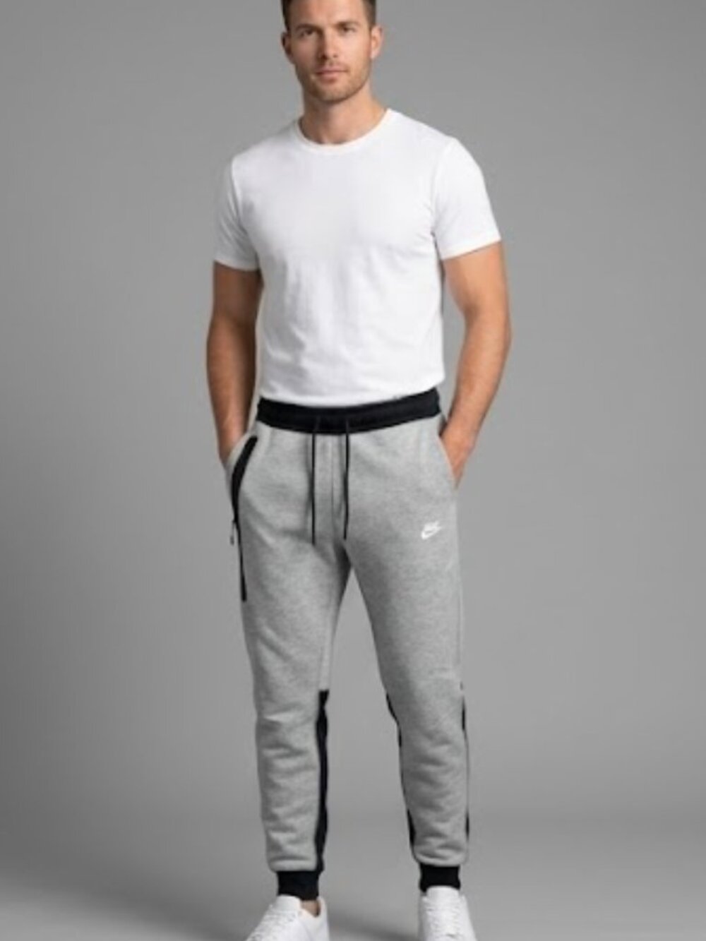 Nike Tech Fleece Colorblock Joggers – Heather Grey & Black Tapered Sweatpant